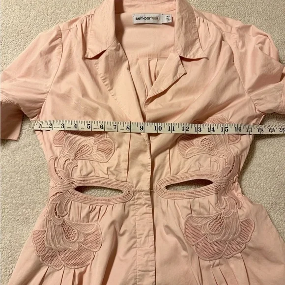 Self Portrait Pink Cutout Mini Lace Applique Trim Collared Mini Dress Mod - Picture 8 of 16